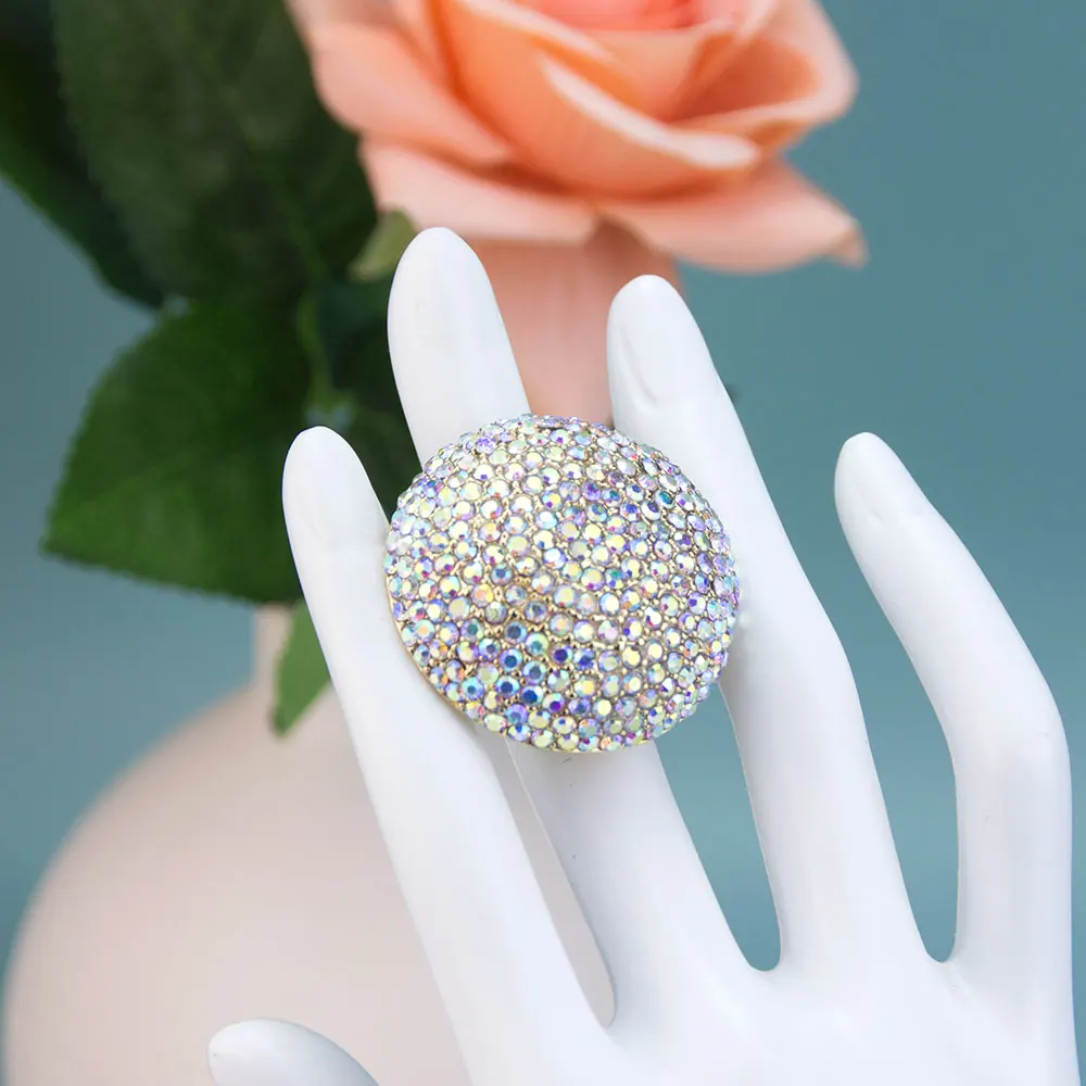 POYASA Fashion Crystal Women Ring Bridal Wedding Jwelry Umbrella Design Big Ring Free Size Gold Color Arabic Morocco Bijoux