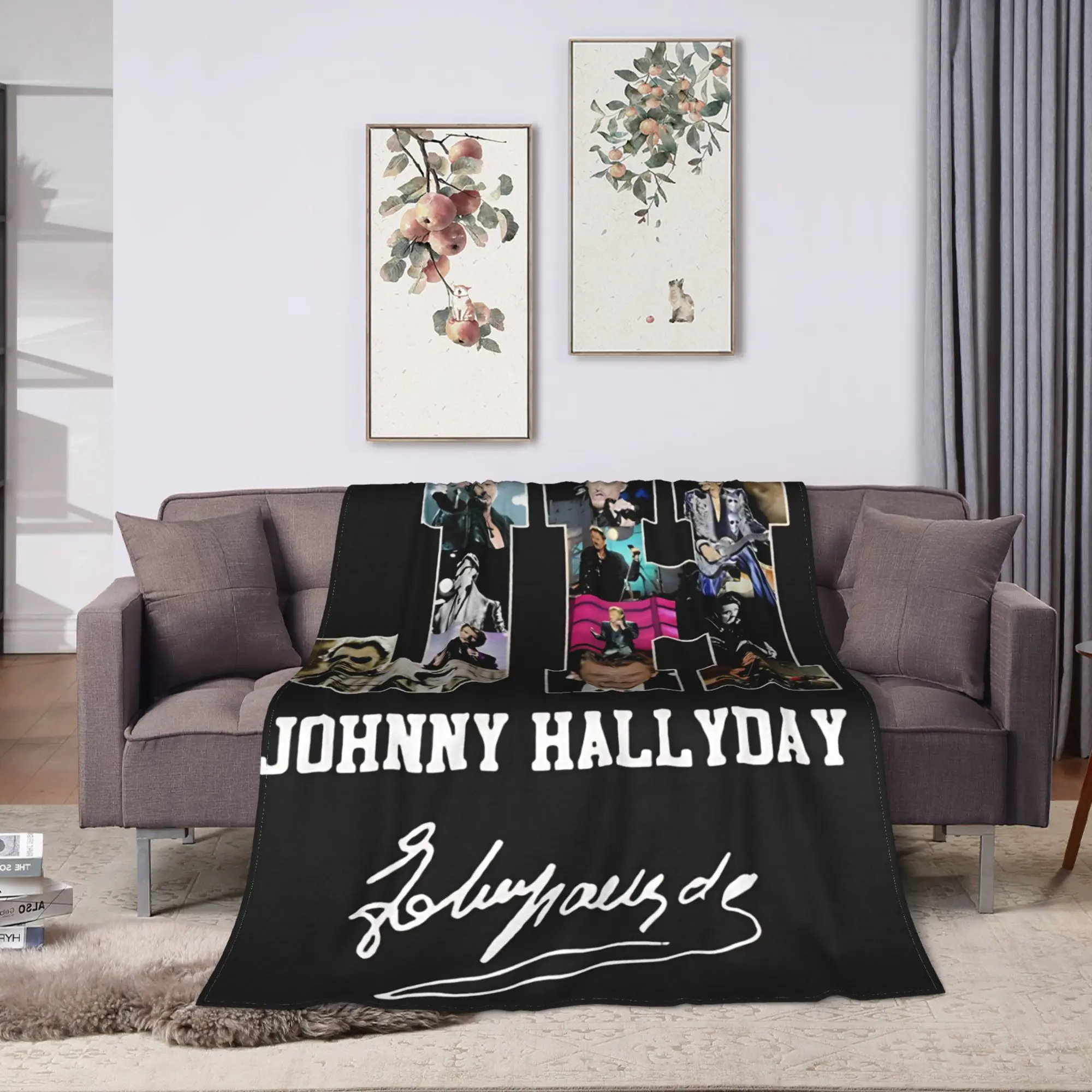 Rock Star Johnny Hallyday Flannel Blanket  Soft Warm Throw Blanket for Outdoor Travel Novelty Bedspread Sofa Bed Cover