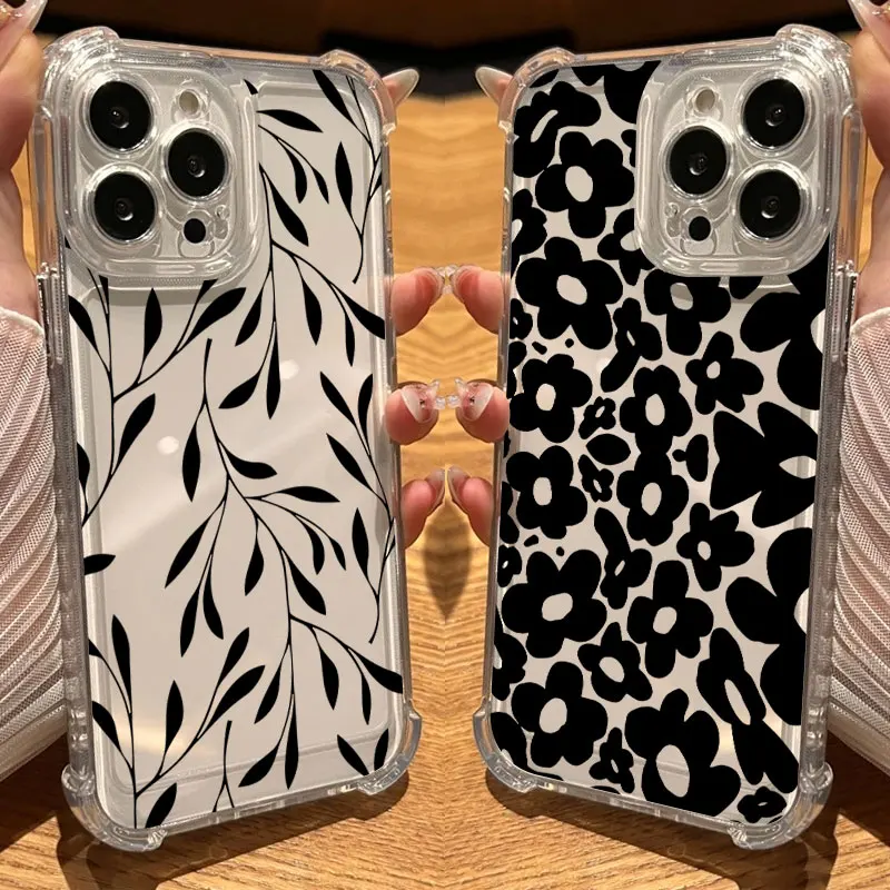 

Leaf Flower Butterfly Line Art Phone Case Clear For iPhone 17 16 14 15 11 12 13 Pro Max 16E 15 Plus 17 Air Soft Shockproof Cover