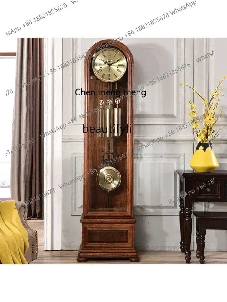 xz1European Style Mechanical Floor Clock Living Room Villa Chinese Retro Standing Grandfather Clock Solid Wood 12TonePendulum Cl
