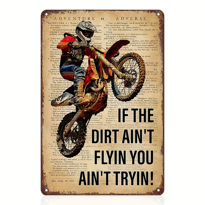 Retro Dirt Bike Metal Tin Sign - If The Ain't Flyin You Tryin Wall Art No Battery Required, Feathers, High-Quali