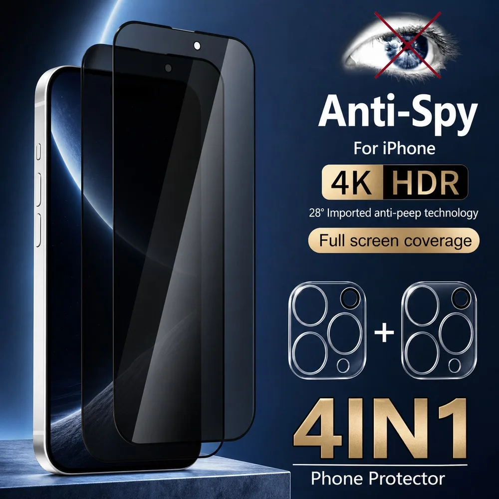 2+2 Stück Sichtschutz-Panzerglas für iPhone 15 15 Plus 16 17 18 Anti-Spy Displayschutzfolie für iPhone 15 Pro 16 Pro 17 Pro 18 Pro