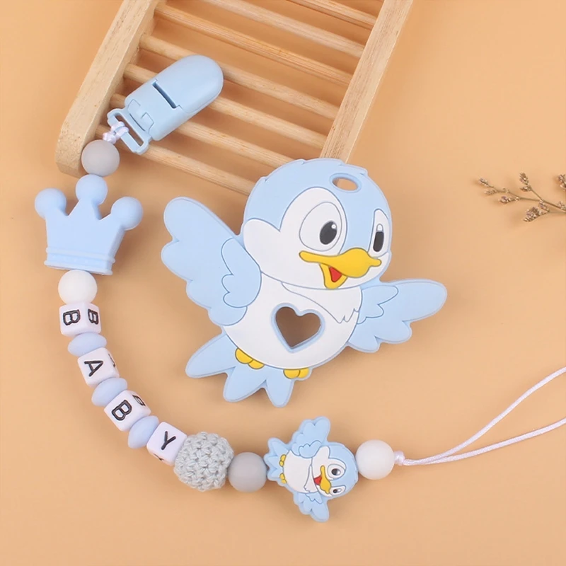 Nouveau dessin animé Animal oiseau perle sucette Clips sucette Silicone mâcher dentition pour bébé nouveau-né jouets