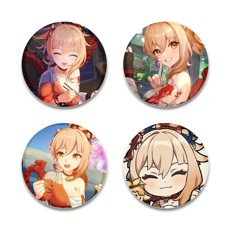 Genshin Impact Enamel Pins Cute Anime Brooches Naganohara Yoimiya Cartoon Badge Backpack Hat Jewelry Accessories Handmade Gifts