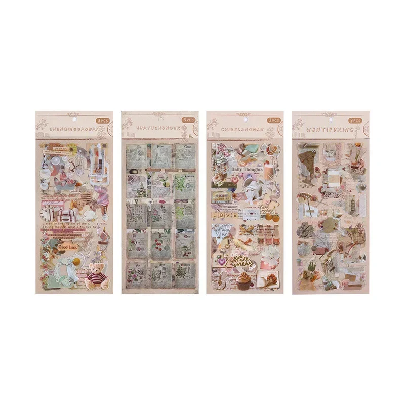 3 Pcs/pack Vintage Stickers Notebook Decorative Stickers Decorative Stickers for Scrapbooking Label Diary