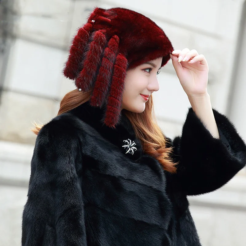 New Style Small Tail Decorative Fur Hat Winter Ladies Luxury Mink Fur Hat Warm Ear Protection High Quality Fur Hat