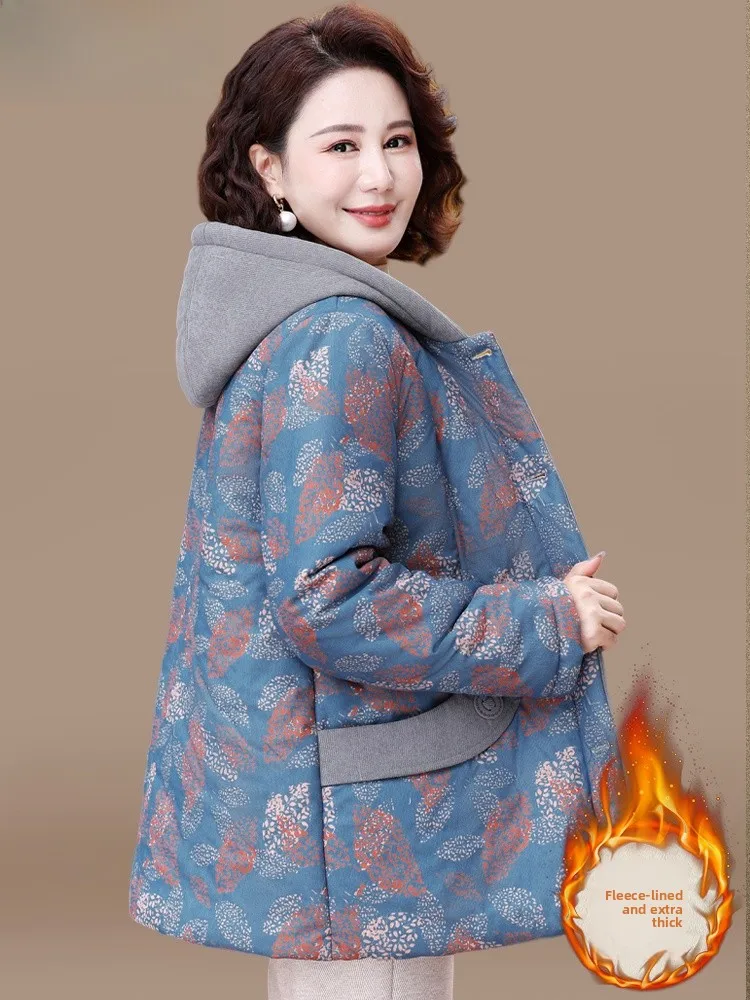 

Faionable Thiened Fce Lined Cotton Jaet for Middle-Aged Women Winter New Sle Warm Sli Outerwear Coat for Mom