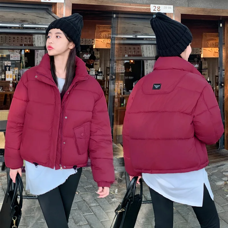 Women's Winter Casual New Stand Collar Loose Warm Red Down Cotton Coat Female Parkas