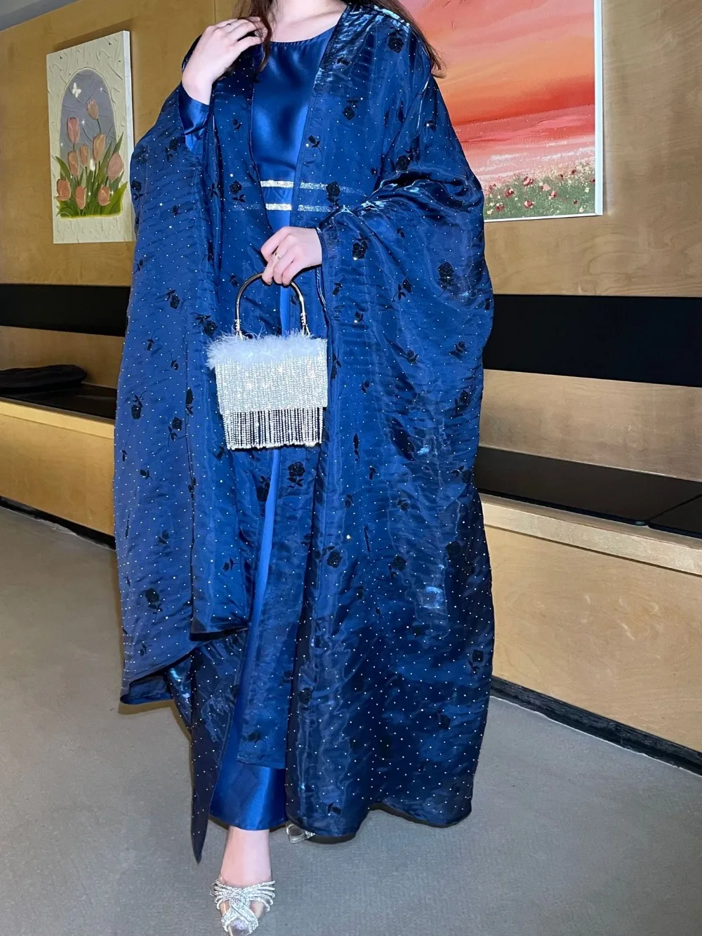 Ensemble de 2 pièces pour femmes musulmanes, robe de soirée fleurie, Abayas ouvertes, Ramadan, Maroc, Kaftan, Educatif, Jalabiya, Robe longue arabe, 2025