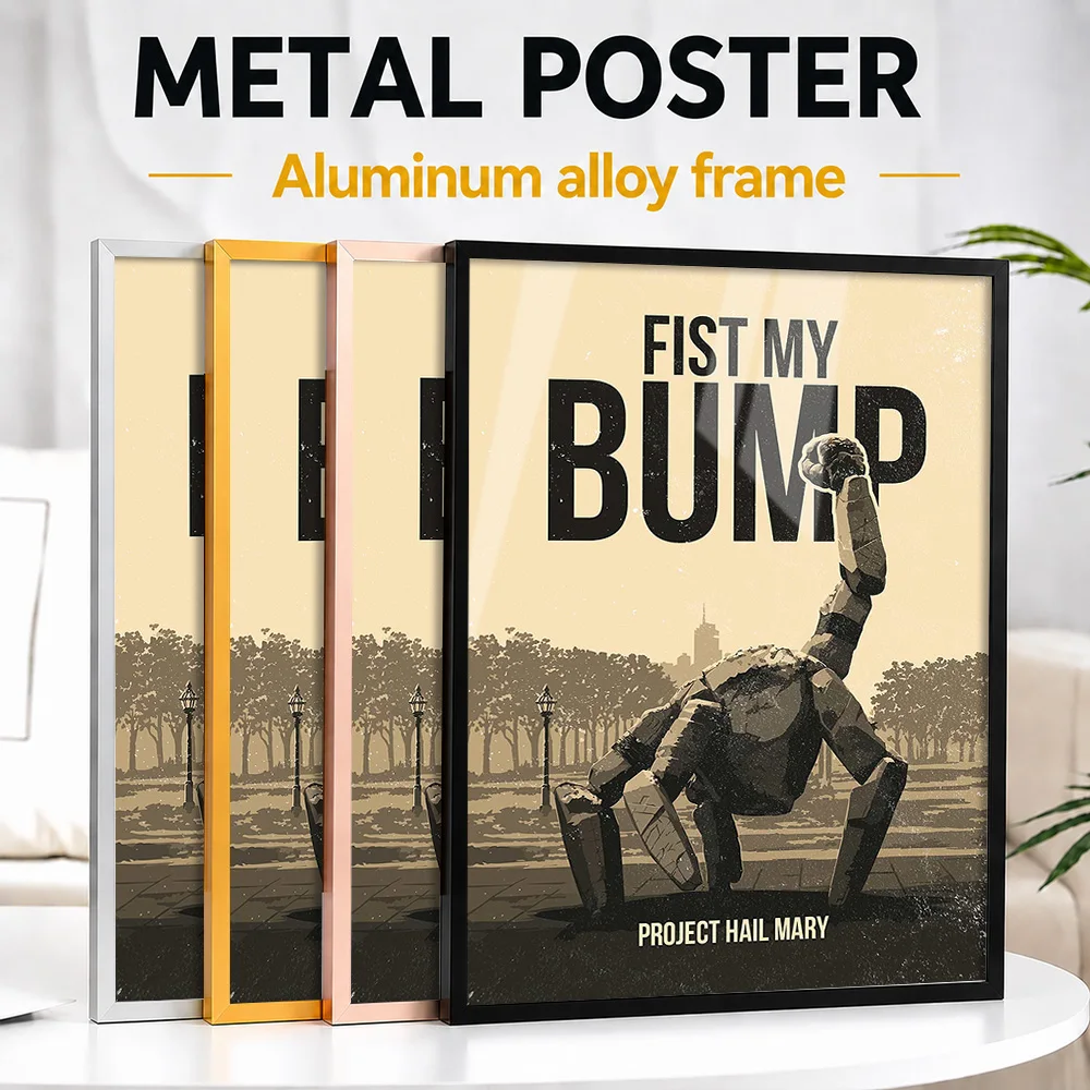 Project Hail Mary Fist Bump Metal Poster With Aluminum Alloy Frame Personalized Photo Minimalist Cosmic Style Wall Art For Study