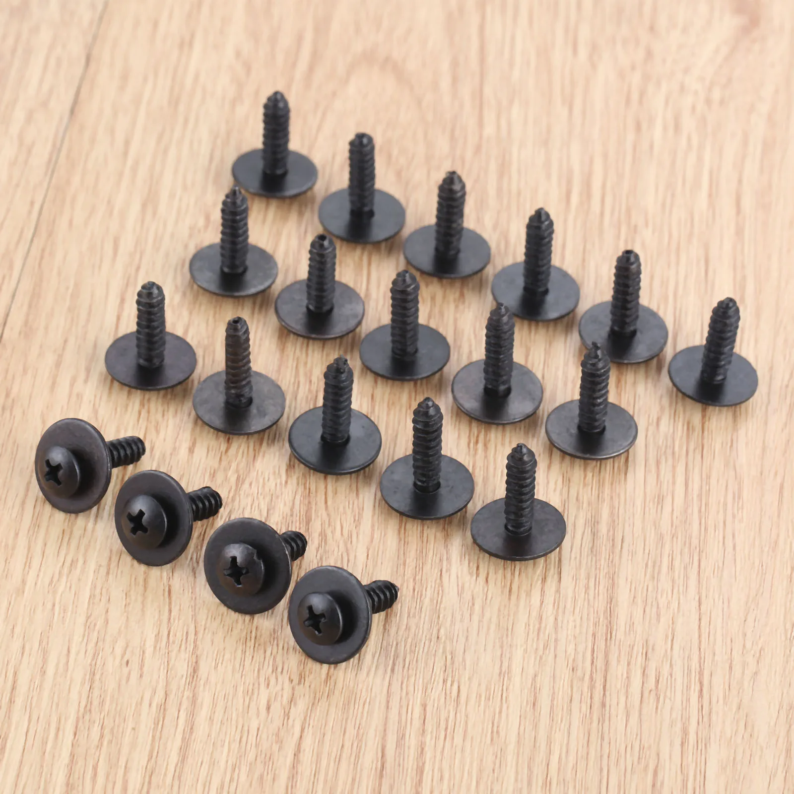 20Pcs Black Plastic Fixed Auto Car Body Fender Screws Retainer Clips M6 Metal Rivet Fastener Cross Self Tapping Phillips Screws