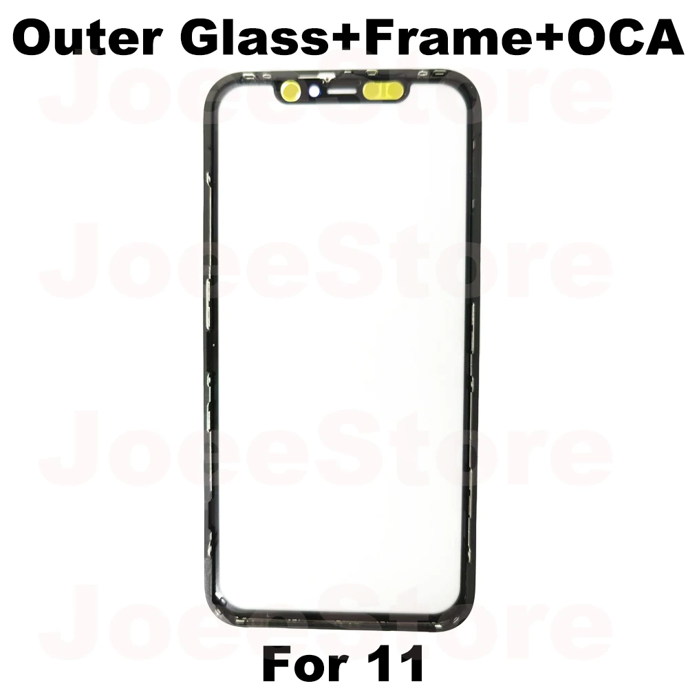 Verre extérieur avant avec cadre, 2 pièces, pour iphone 6 6S 7 8 Plus 11 XR X XS Max, panneau extérieur en verre + cadre + Film OCA