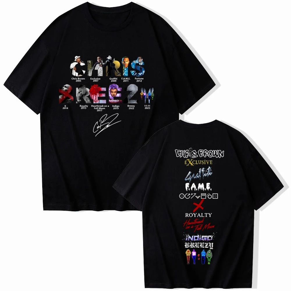 

2024 Chris Brown Rapper T-shirts 11:11 Album Series Merch T-Shirts Unisex Harajuku O-Neck Short Sleeve Shirts Fans Gift