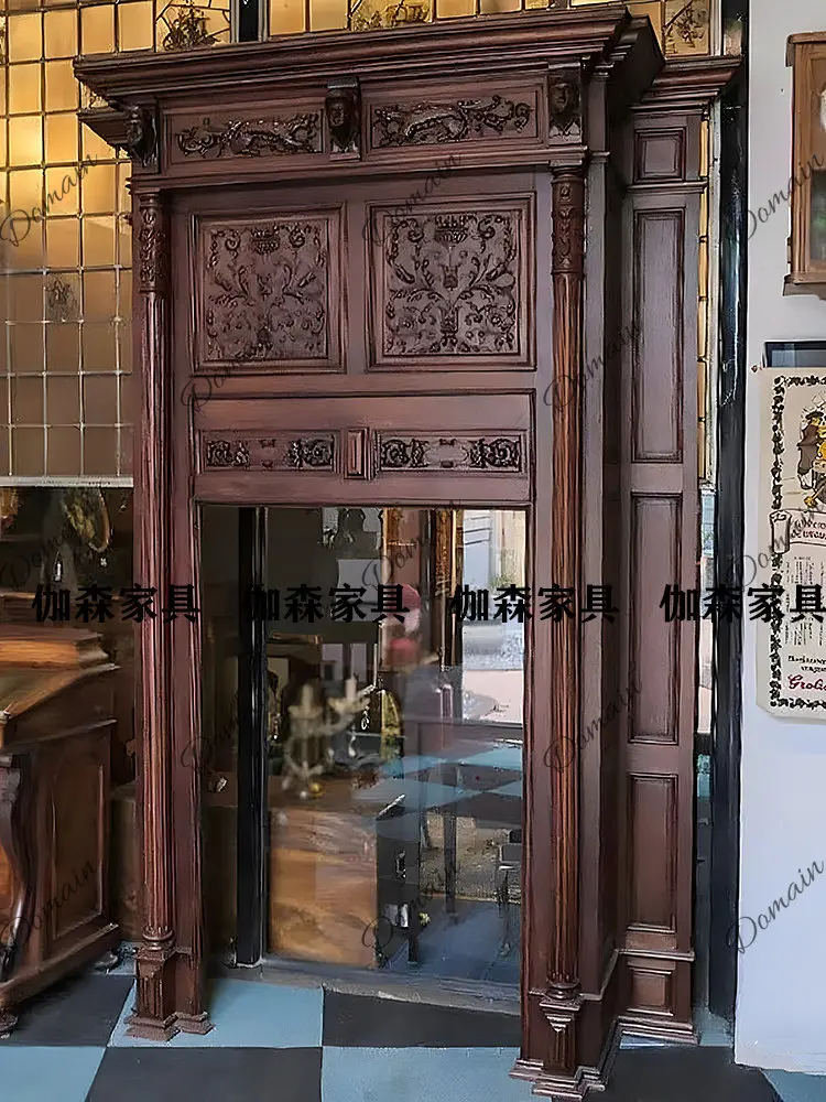Antique carved solid wood fireplace background wall French medieval fireplace decorative cabinet retro