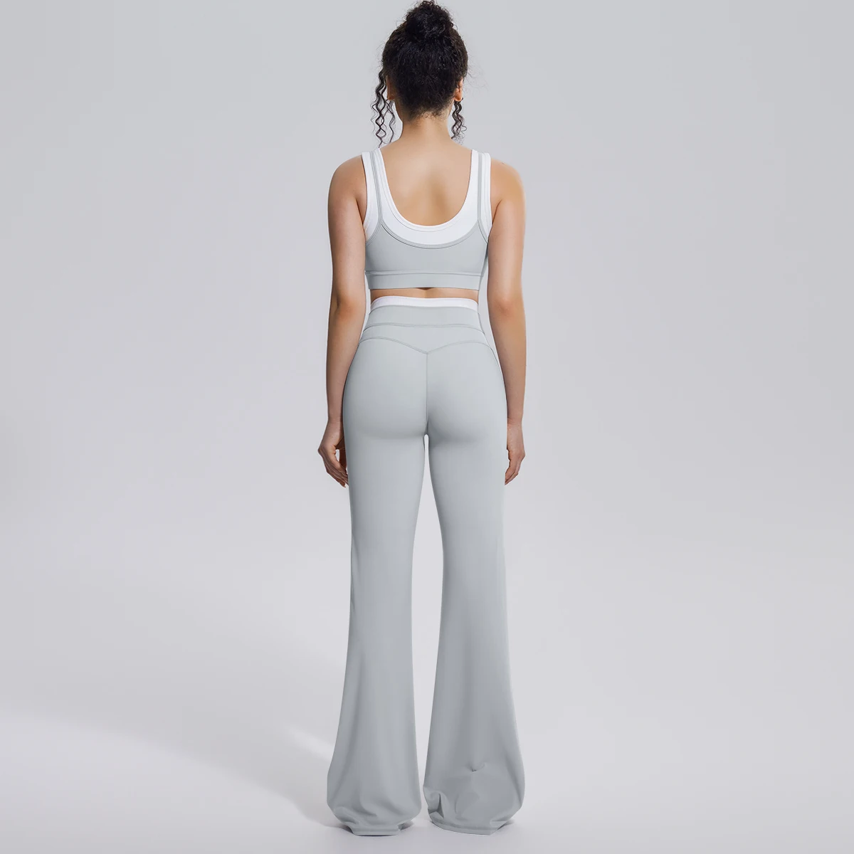 Neues Farbblock-Set mit Schönem Rücken-Yoga-BH und Weiten Hosen für Sommer, Fitness, Laufen und Workout, Hochelastisches, Lockeres Schlaghosen-Oberteil – Detail 40