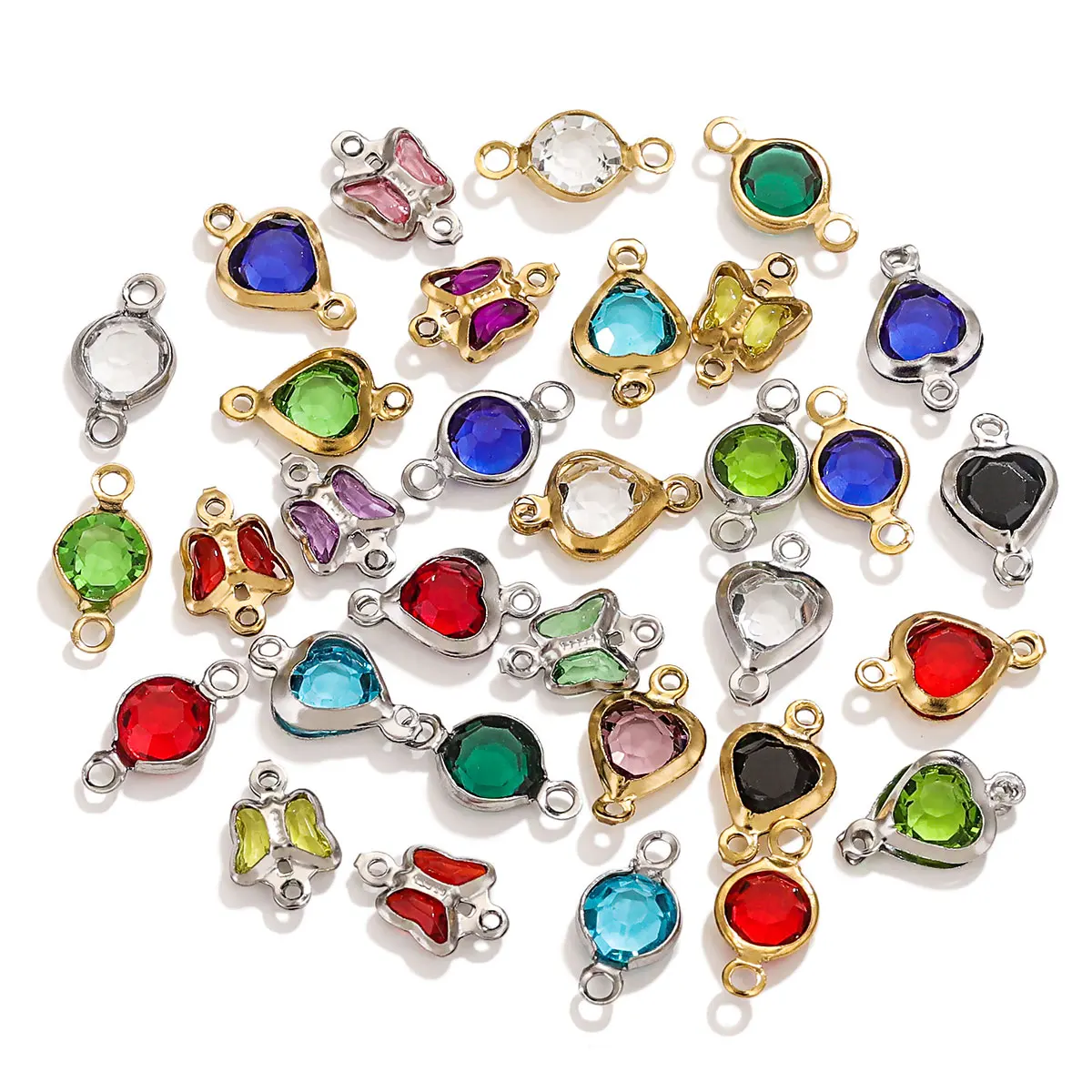 20pcs Stainless Steel Butterfly Glass Charms Colorful Crystal Charms Bracelet DIY Necklace Bracelet Jewelry Making Charms