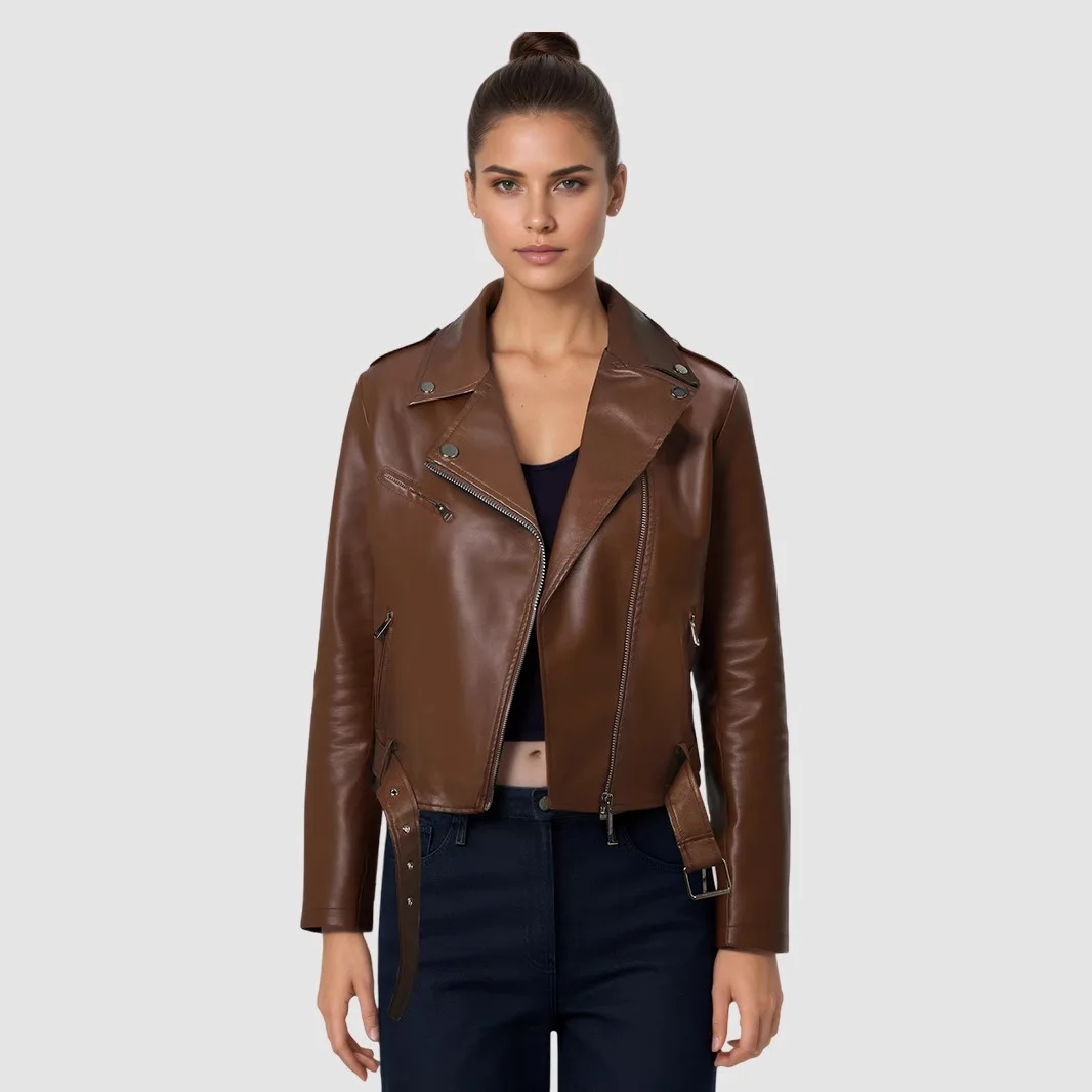 Giacca da moto da donna in ecopelle corta con cerniera casual 2025 Giacca in pelle PU Cappotto da strada da donna Giacca basic nera autunnale