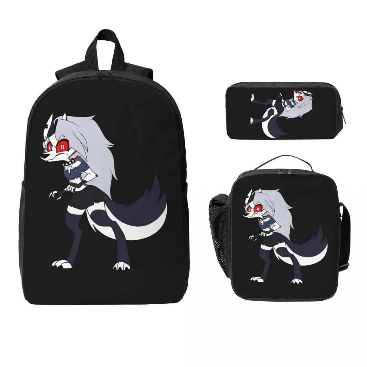 Helluva Boss Loona Backpack Student Boys Girls BookBag School Bag Laptop Shoulder Bags 3ps Insulated Lunch Bag Pencil Case