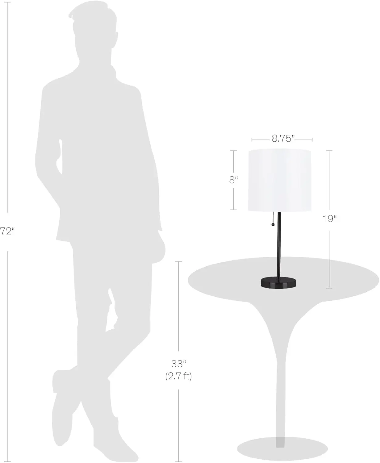 مصباح طاولة حديث، مصباح مكتب LED للمكتب أو النوم أو غرفة النوم، ضوء القراءة، 19 بوصة، أسود كلاسيكي