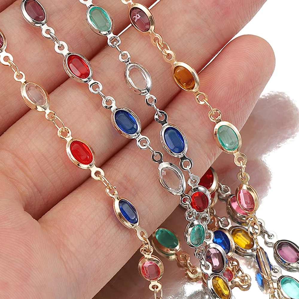 1meter Glass Crystal Oval Beads Copper Chain for Necklace Bracelet DIY Jewelry Making Accessories