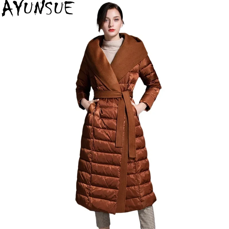 AYUNSUE White Duck Down Puffer Jacket Women Plus Size Outerwears Long Down Coats with Hood Winter Luxury Clothes Пуховики 2024