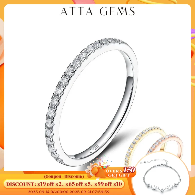 

ATTAGEMS Classic White Gold Plated Round Excellent Cut Moissanite Ring for Girls 925 Sterling Silver Cocktail Fine Jewelry Gift
