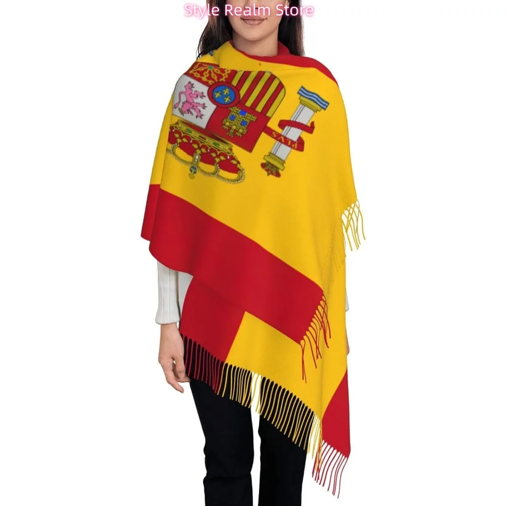 

Женский модный зимний шарф с принтом испанского флага, мягкий длинный стильный теплый шаль, шарфы, накидки