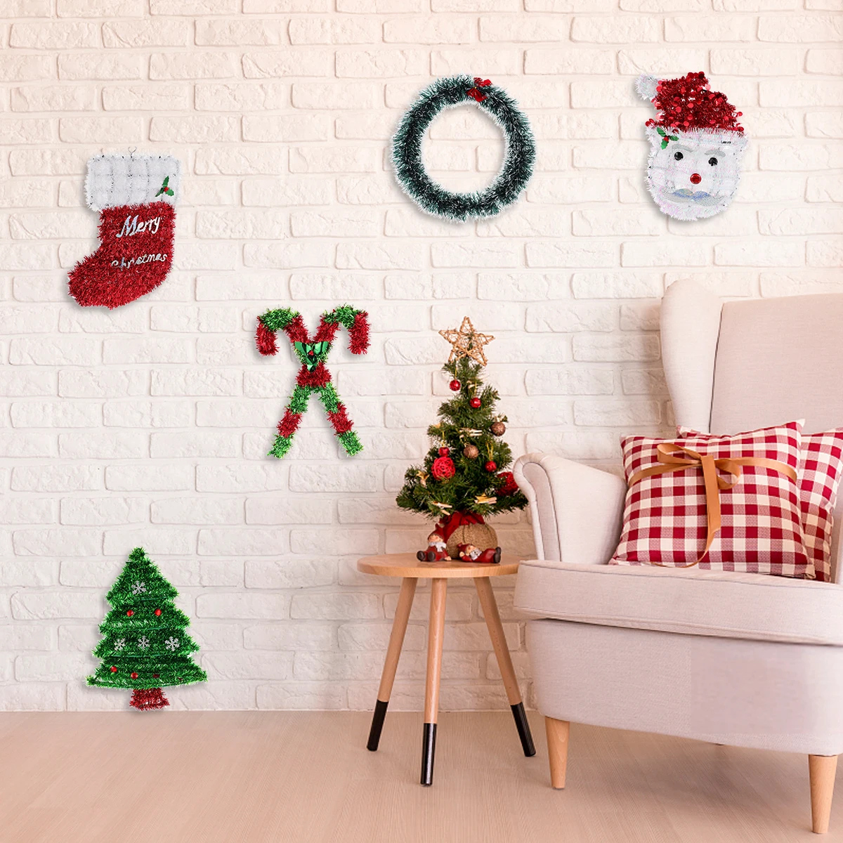 

5pcs Christmas Wreath Hanging Decor Stylish Beautiful Plastic Classic Xmas Tree nament Home Garden Party