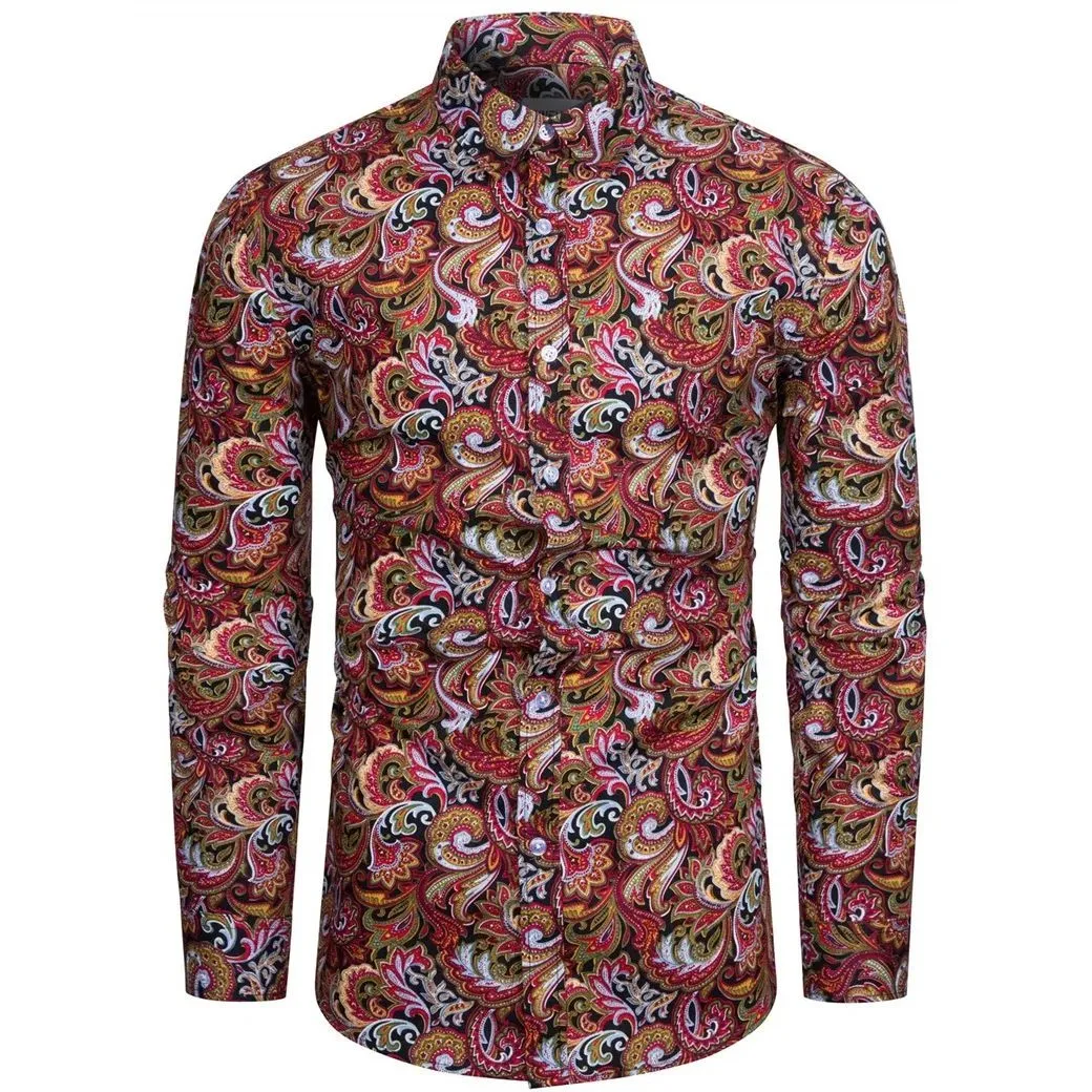 New Paisley Style Floral Luxury Long Shirt Men Women Fashion Autumn Thickened Fleece Lined  Collar Nine-Quarter Sleeve
