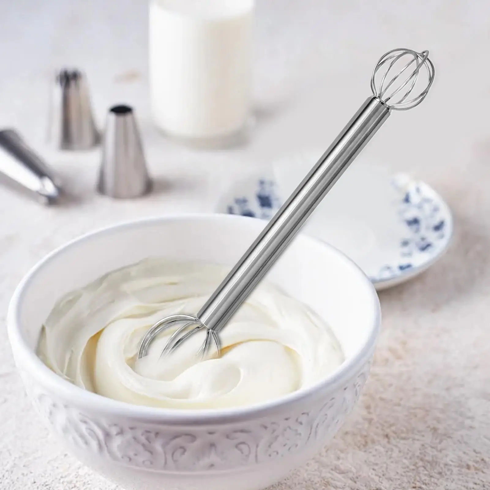 Miso Stirring Stick 304 Stainless Steel Double-head Whisk Manual Cream Sender Stirring Spoon Food Grade Blender Kitchen Tool