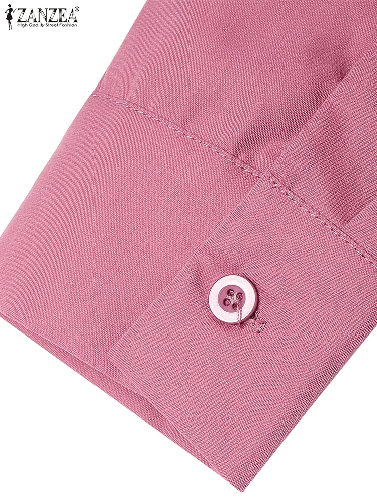 ZANZEA Damen Midi-Hemdkleid, lässig, locker, Umlegekragen, lange Ärmel, halbe Knöpfe, einfarbig, Kleid, Herbst, 3 Farben, S-3XL