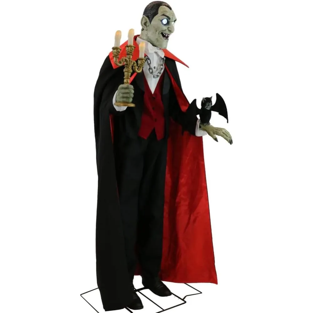 5.5-Ft. Tall Vampire Host, Motion-Activated Talking Halloween Animatronic ，Plug-In Creepy Halloween Props for Haunted House.