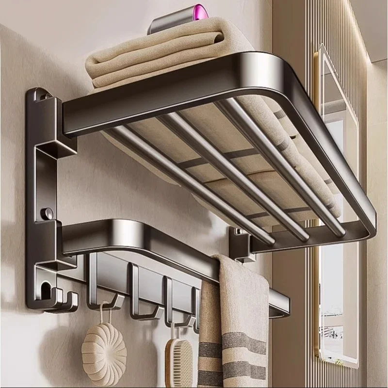 Upgrade And Thicken Grey/Black 50CM-60CM Towel Rack Space Aluminum Toilet Storage Rack Wall Mounted BathTowel Rack