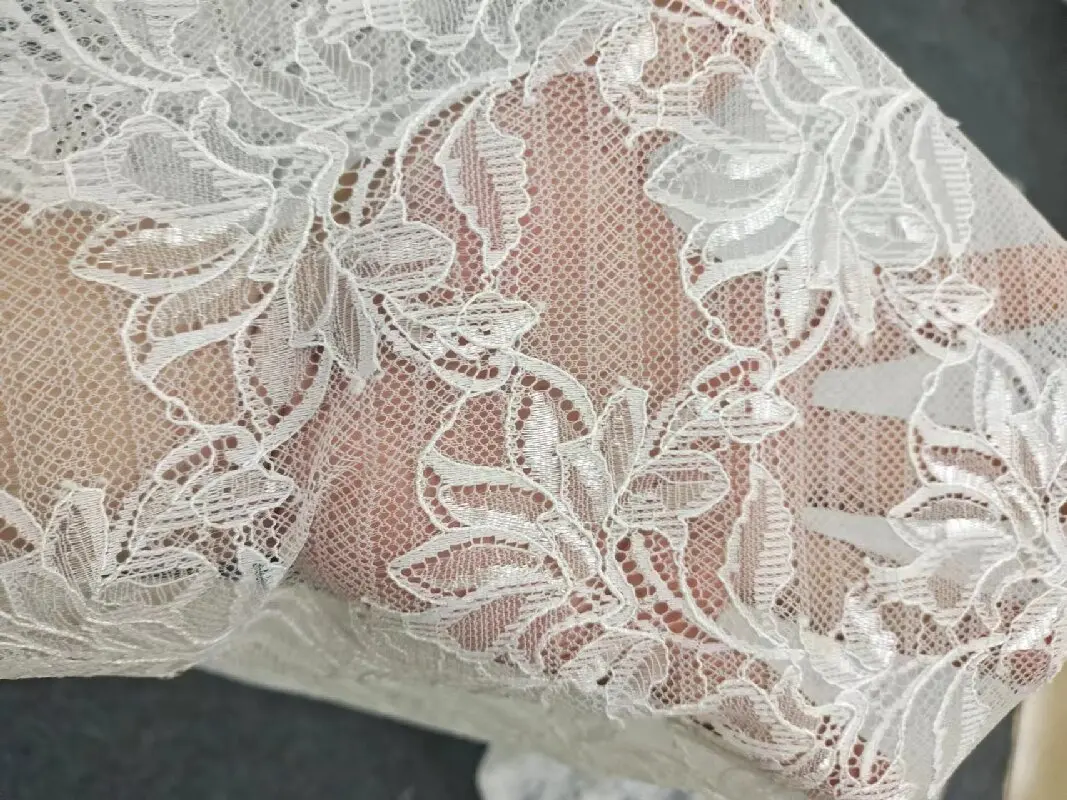 Sequince Lace Cotton Embroidery Tulle Mesh Off White Wedding Dress Lace Fabric Material3-6Meter 150CM Wide