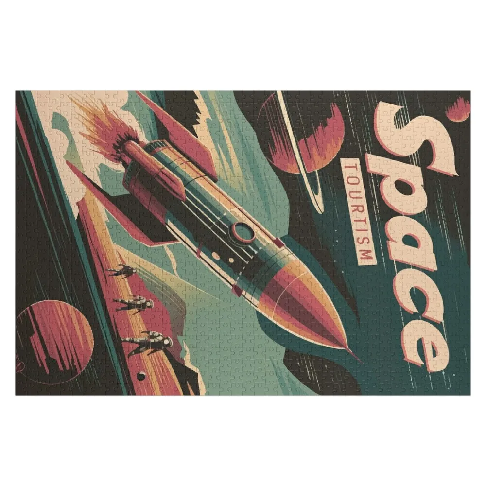 

Retro Space Tourism Poster - Futuristic Rocket Travel Artwork Jigsaw Puzzle Jigsaw For Kids Wood Name Children Puzzle
