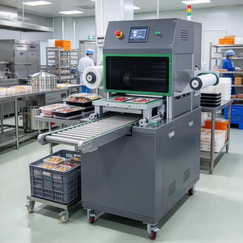 Food Preservation Master Hot Meal Tray Sealing Machine Fast Food Tray Lunch Box Sealing Packaging Machine