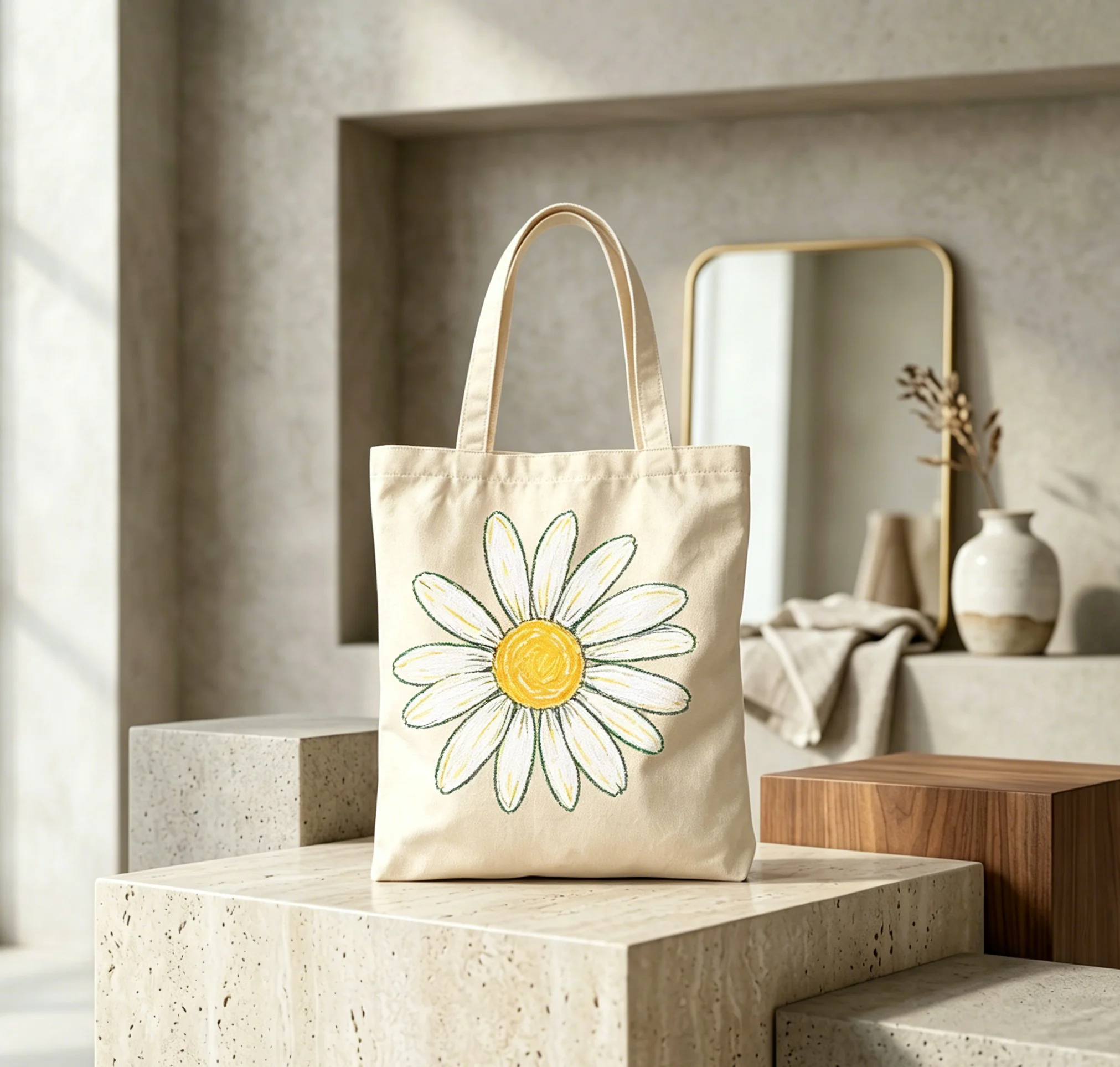 Daisy Blumen-Tragetaschen für Damen, trendige Canvas-Tasche, große Einkaufstasche, bestes Geschenk für sie, Büchertasche, Clutch – Detail 4
