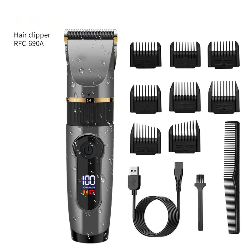 SURKER Professional Hair Clipper Ceramic Blade Male Hair Trimmer LED Display Haircut Machine USB charging