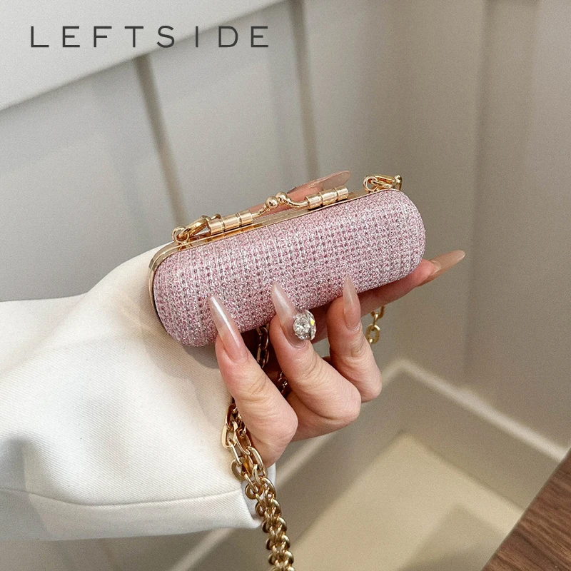 LEFTSIDE argento Pu Leather Cute Mini Lipstick Pack borsa a tracolla per le donne 2024 borse da donna di moda coreana