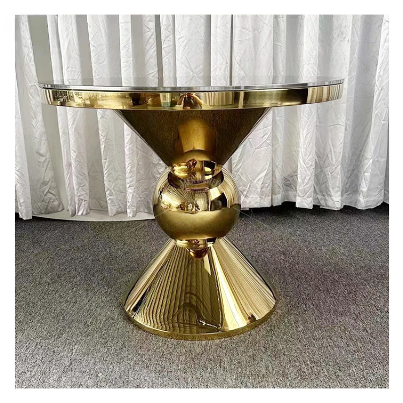 High Quality Glass Top Gold Stainless Steel Wedding Table Party Supplies Wedding Dessert Table