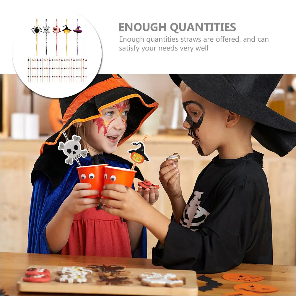 

Setting Props Halloween Decorations Skull Drinking Straws Paper Pumpkin Party Favors