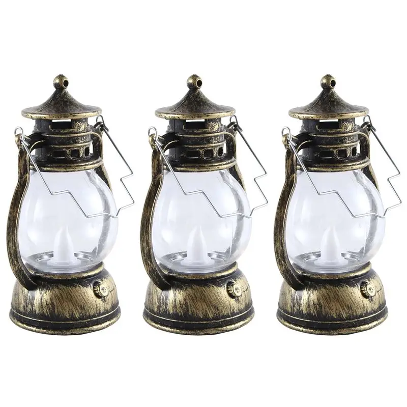 [A93Z!】 12 Pcs Mini Lantern Decorative Vintage Lantern Operated Lantern With LED Candle Hanging Candle Lanterns Battery Copper