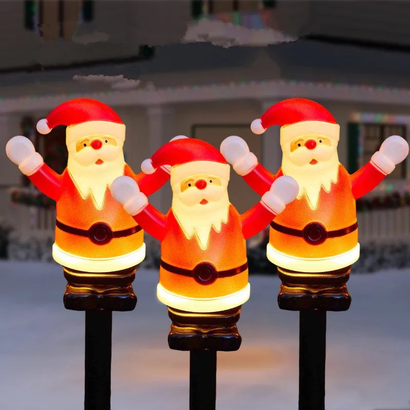 5Pcs/Set Christmas Santa Claus Pathway Lights Garden Stake Lights Solar Powered For Patio Camping Xmas Holiday Party Decoration