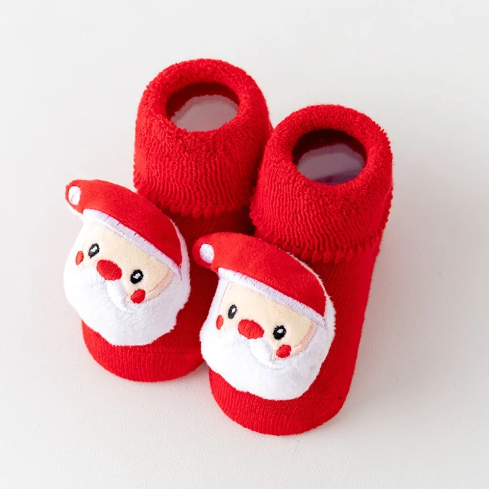 Cartoon Christmas Elements Socks Winter Warm Soft Toddler Non-slip Floor Socks Breathable Coral Fleece Hosiery Boys Girls