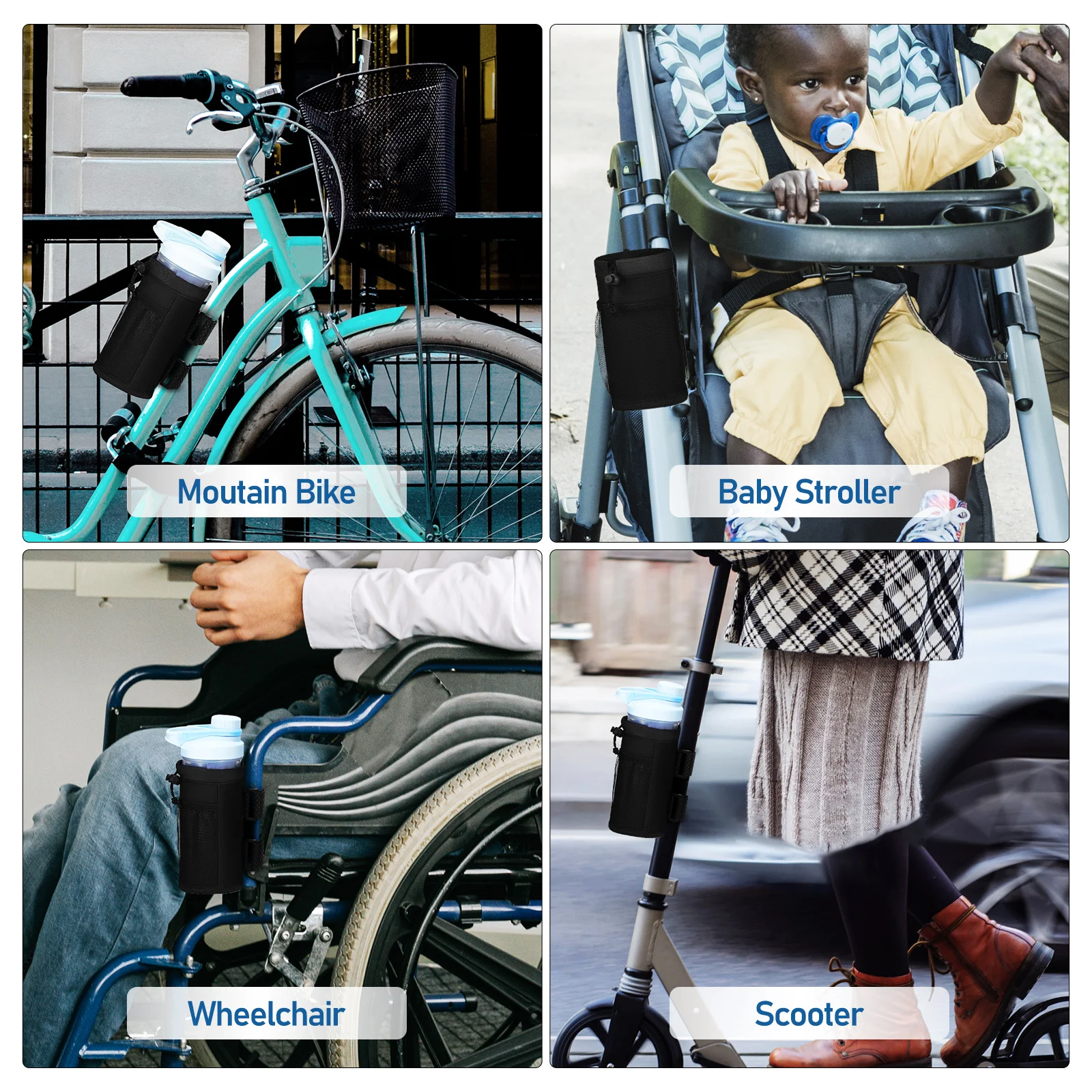 

Bicycle Water Holder Large Mountain Bike H Bag Capacity Black Mesh Pockets Adjustable Straps Bike Cup Rack Outdoor