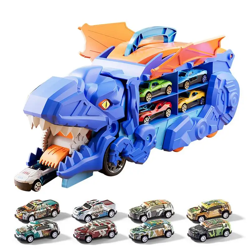 

Dinosaur Car Toy Tyrannosaurus Car Track Toy Transformation Car Carrier Truck Toddler Cars Dinosaurs Playset With 8 Mini Cars To