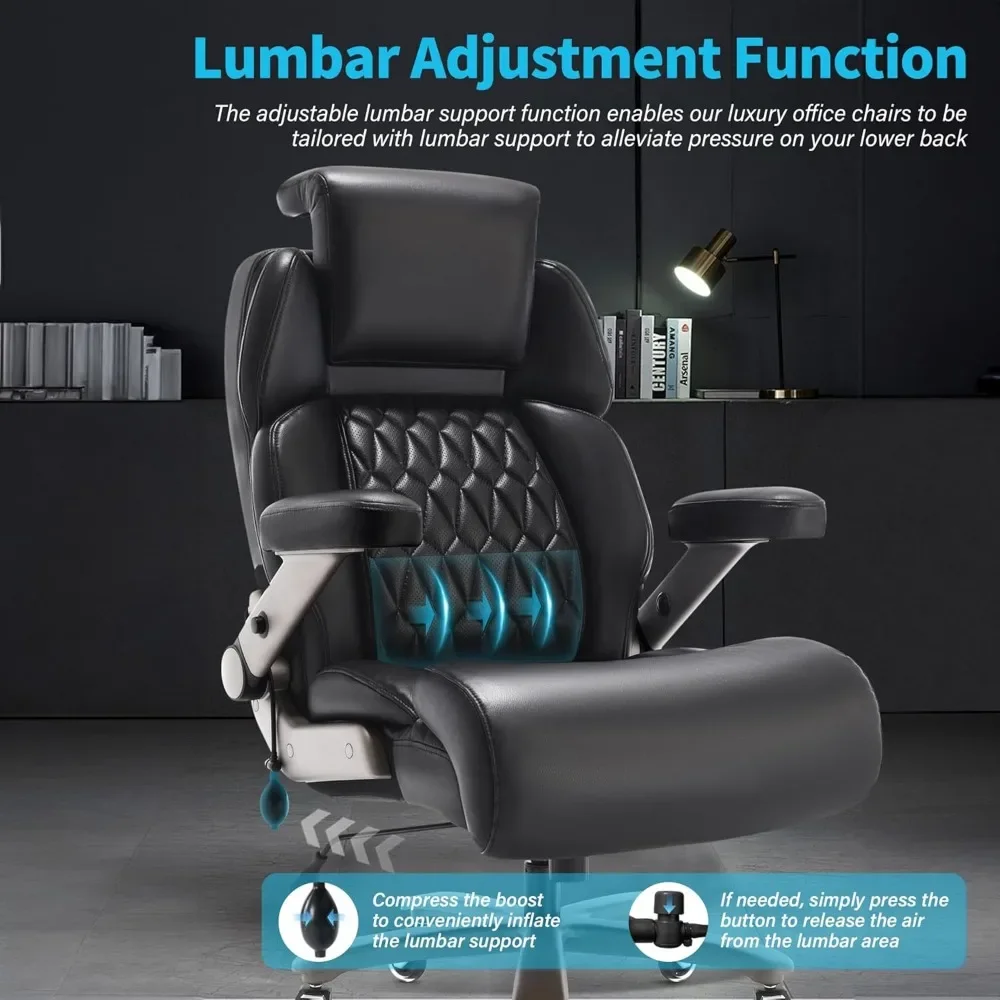 Silla de oficina grande y alta de 500 libras, reposacabezas ajustable y soporte Lumbar, 3D brazos abatibles, ruedas grandes y Base de Metal resistente, ergonómica