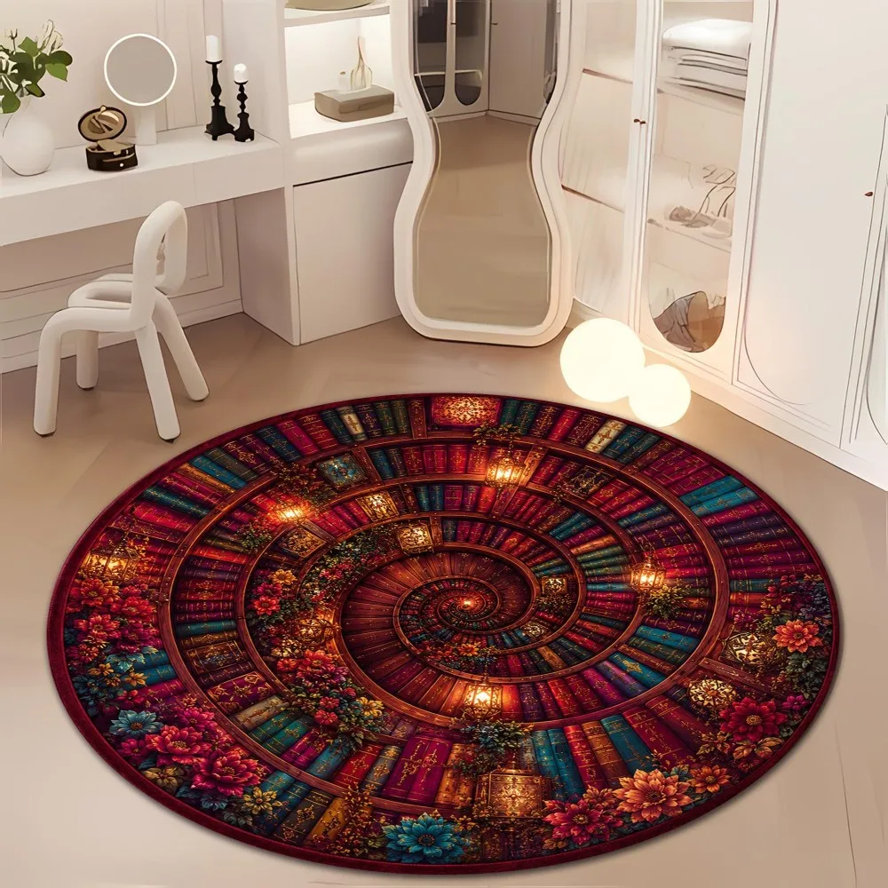 Christmas Round Area Rug Buffalo Plaid Snowman Tree Printed Circular Carpets Non Slip Washable Xmas Sofa Floor Decor Mat