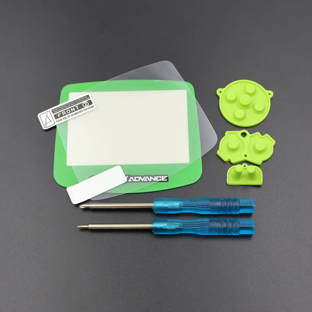 Plastic Lens Mirror & Clear Protective Film + Conductive Rubber Button and Screwdriver For GBA Console Screen Lens Protector