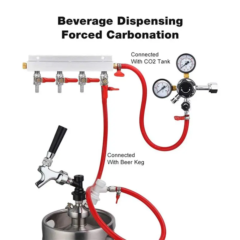 AT63 4-Way Gas Manifold 5/16inch Barbed Integrated Check Valve CO2 Distributor for Home Brewing Beer Keg